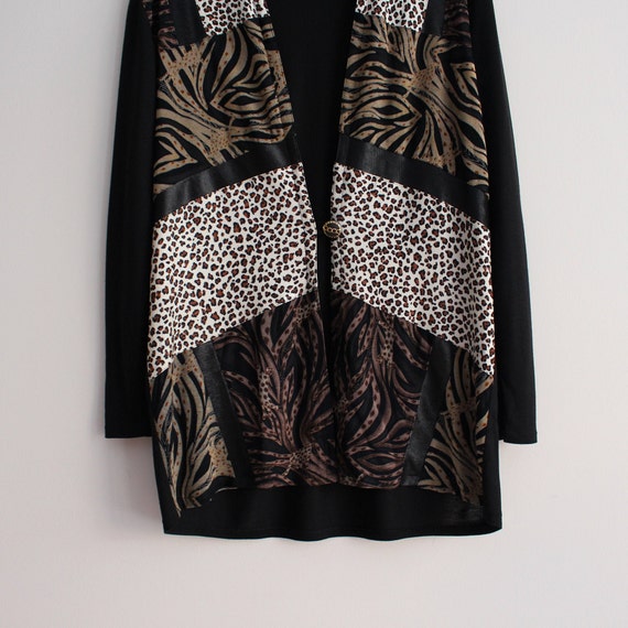 Patchwork Animal Print Cardigan Leopard Print Tig… - image 7