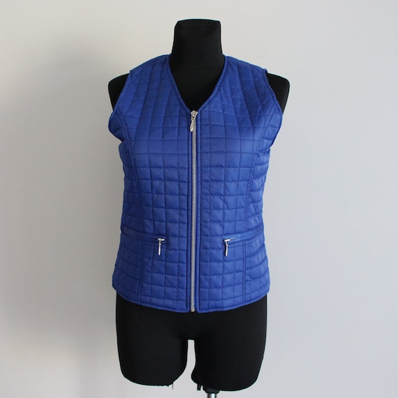 Royal Blue Quilted Vest Women s Sleeveless Jacket Padded Warm Waistcoat Stepped Vest With Zipper Small Size Etsy Canada