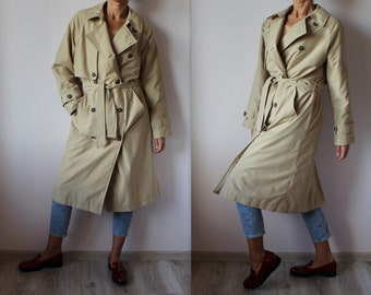 Warm Beige Trench Coat Women's Beige Sand Coat Vintage Trench Coat Women Beige Overcoat Classic Trench Coat Double Breasted Belted Coat L