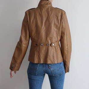 Brown Leather Jacket Tan Brown Leather Blazer Women's Leather Jacket Real Leather Jacket Vintage Y2K Leather Jacket Zip Up Large Size image 4