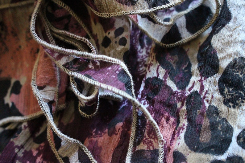 Leopard Print Blouse Womens Sheer Blouse Mixed Animal Print Floral Print Blouse See Through Crinkled Top Collared 34 Bell Sleeves Button Up