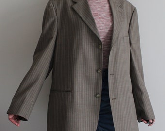 Blazer da uomo Wool Blend Blazer Khaki Striped Blazer Boyfriend Oversize Suit Jacket