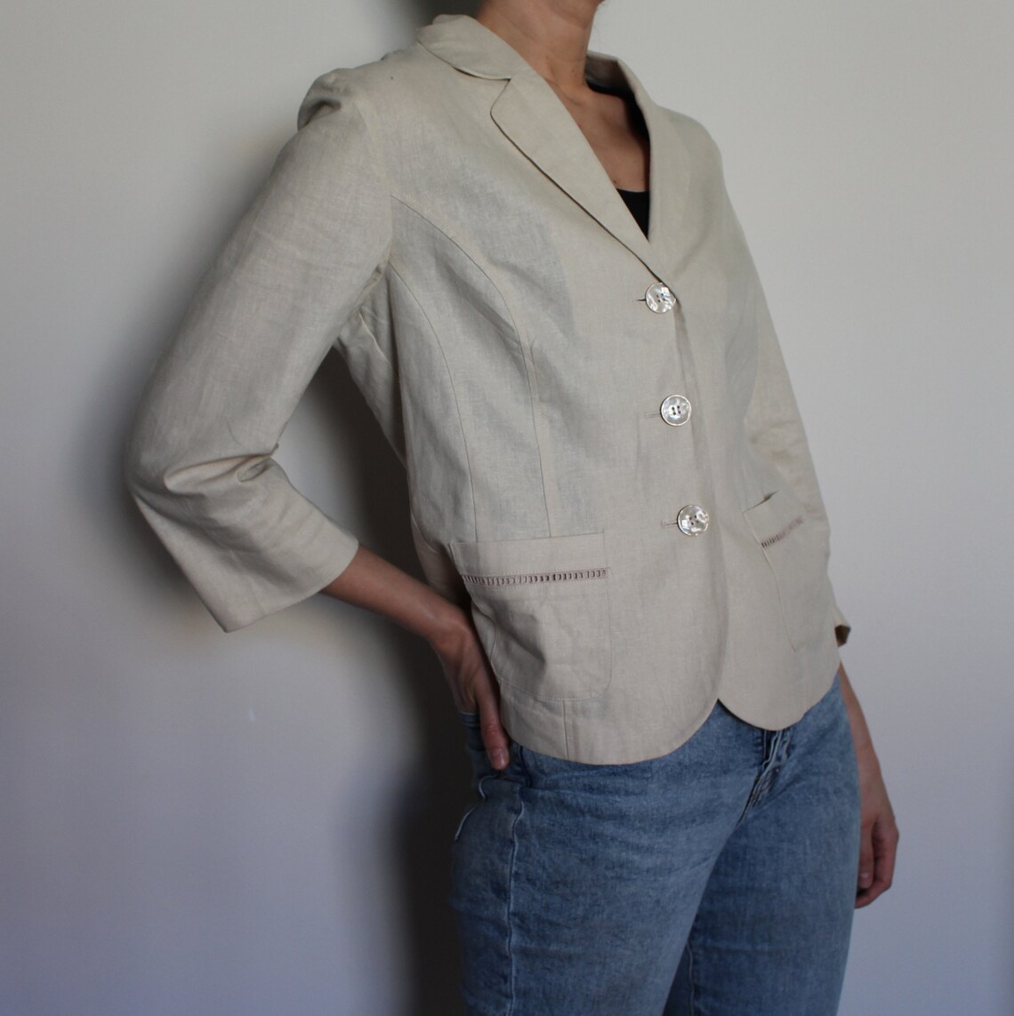 Beige Blazer Linen Blend Jacket Women's Linen Blazer Beige Etsy