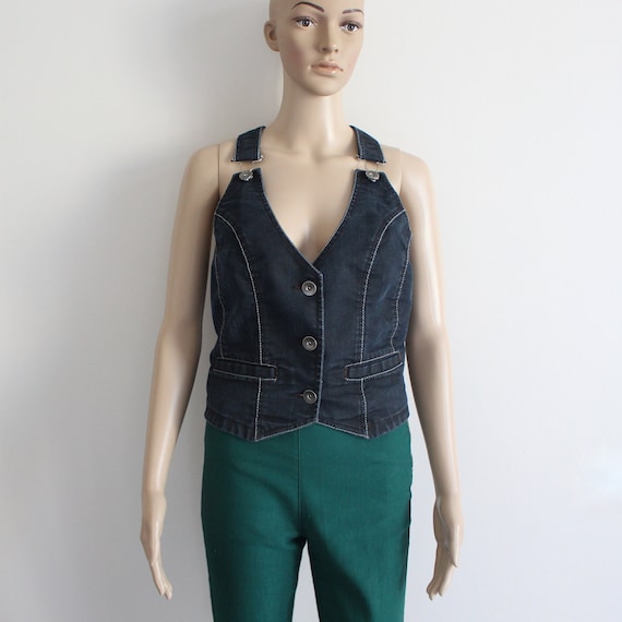 Denim Vest Women s Jean Vest Dark Denim Waistcoat Fitted Vest