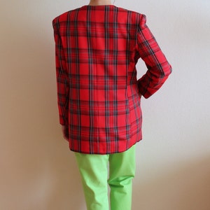 Red Tartan Blazer Checkered Blazer Womens Plaid Blazer Women's Red Jacket Vintage 80s 90s Blazer Oversized Red Coat Pad Shoulder Large Size image 4