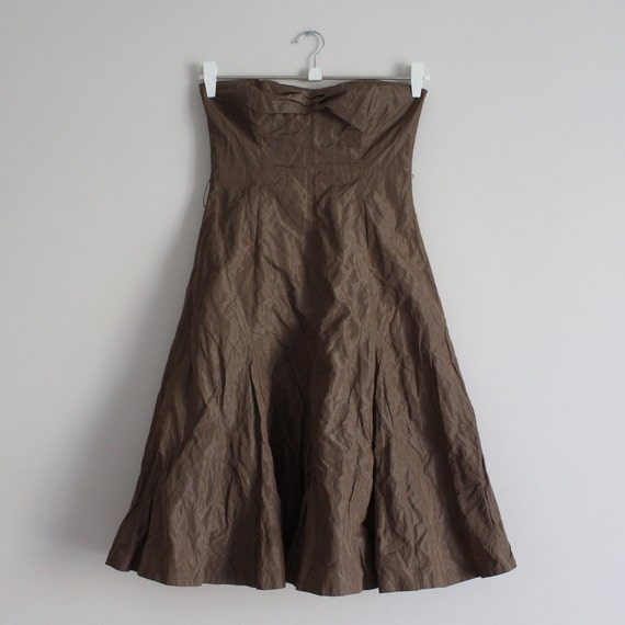 Brown Bronze Dress Crinkled Taffeta Dress Vintage… - image 4