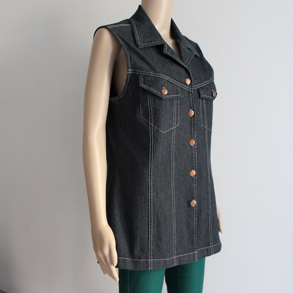 Denim Top Sleeveless Denim Shirt Women's Denim Vest Jean Top Denim Blouse Button Up