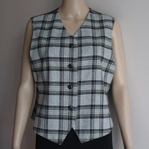 Gray Plaid Wool Blend Vest - Women&#39;s Large - Made in Italy
