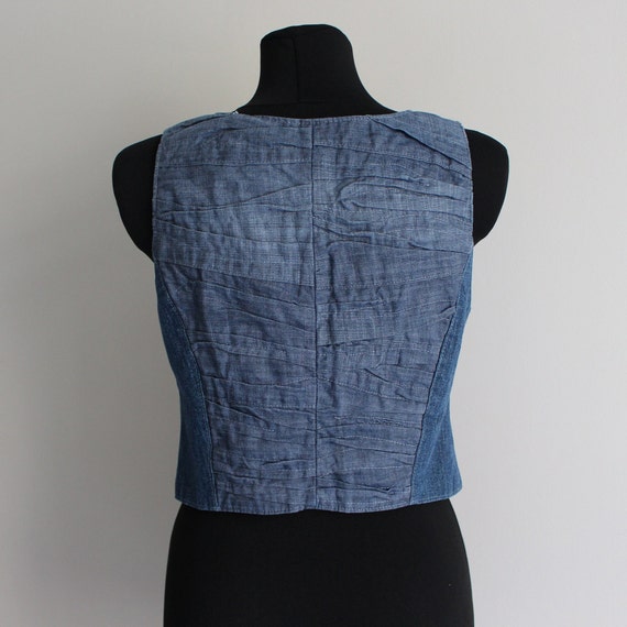 Blue Denim Vest Women's Denim Top  Crinkled Jean … - image 7