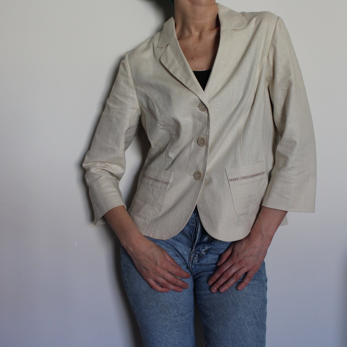 Beige Blazer Linen Blend Jacket Women's Linen Blazer Beige Etsy