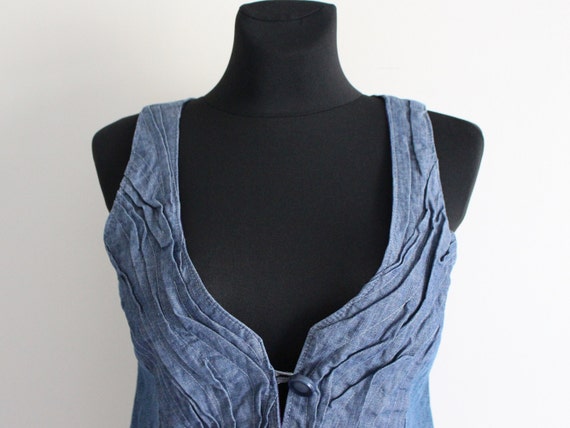 Blue Denim Vest Women's Denim Top  Crinkled Jean … - image 3