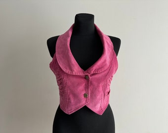 Pink Top Velvet Top Corduroy Vest Open Back Vest Halter Neck Top Back Tie Top Crop Top