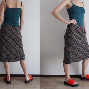 Grey Plaid Skirt Tartan Skirt Wool Blend Skirt Checkered Skirt A-line Skirt Midi Skirt Zip Closure M Size