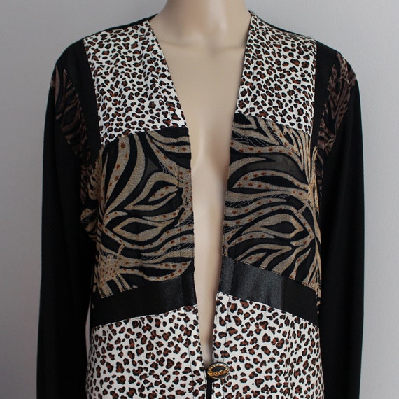 Patchwork Animal Print Cardigan Leopard Print Tig… - image 3