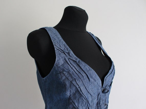 Blue Denim Vest Women's Denim Top  Crinkled Jean … - image 6