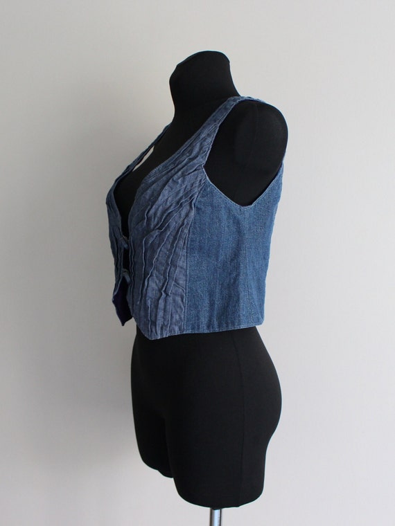 Blue Denim Vest Women's Denim Top  Crinkled Jean … - image 8