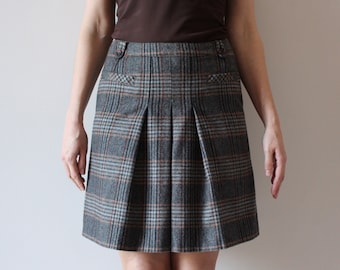 Plaid Mini Skirt Pleated Skirt Checkered Grey Skirt Wool Blend Skirt Back to School Skirt Lined Small Size
