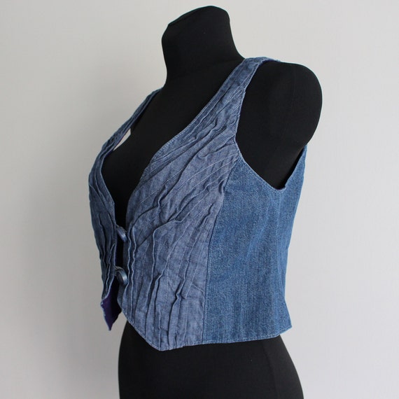 Blue Denim Vest Women's Denim Top  Crinkled Jean … - image 9