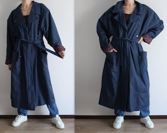 Navy Blue Coat Trench Coat Long Coat Women's Overcoat Double Breasted Belted Coat Oversized Coat Unisex Coat Zipper Padded Shoulder
