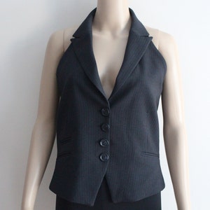 Blue Striped Vest Women&#39;s Vest Formal Waistcoat Fitted Vest Open Back Vest Medium Size