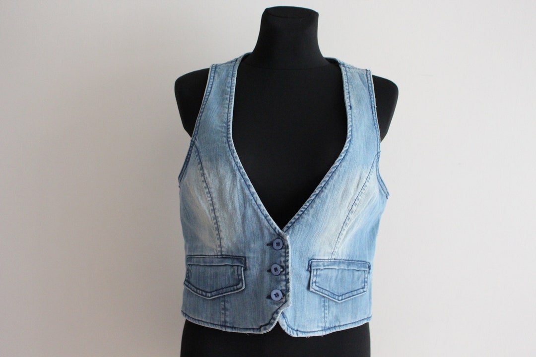 Denim Vest Light Blue Denim Vest Women's Denim Waistcoat Jean Vest