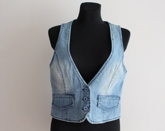 Denim Vest Lichtblauw Denim Vest Dames Denim Vest Jean Vest Dames Blauw Jean Vest Getailleerd Vest Western Country Grote Maat