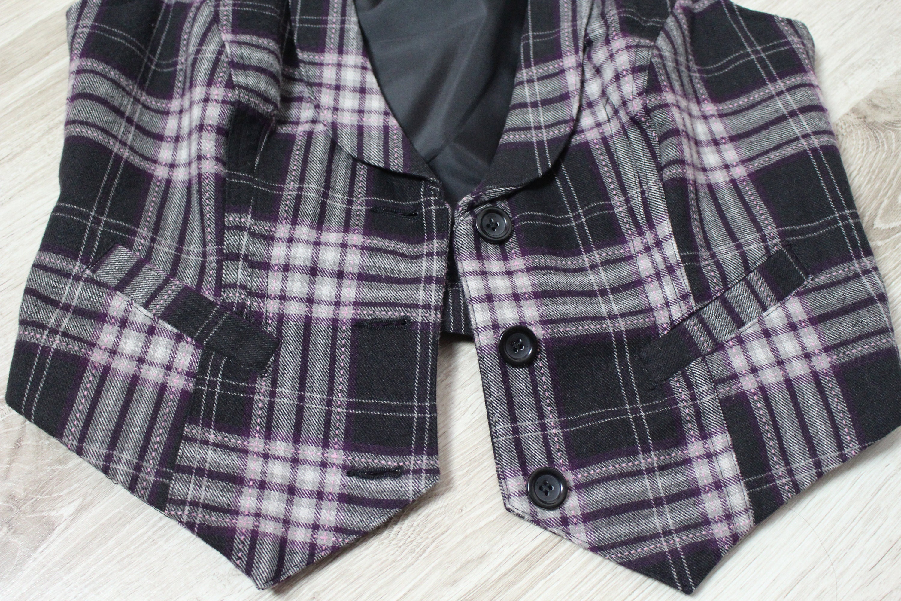 Plaid Vest Women's Plaid Vest Checkered Black Purple Gray Etsy Polska