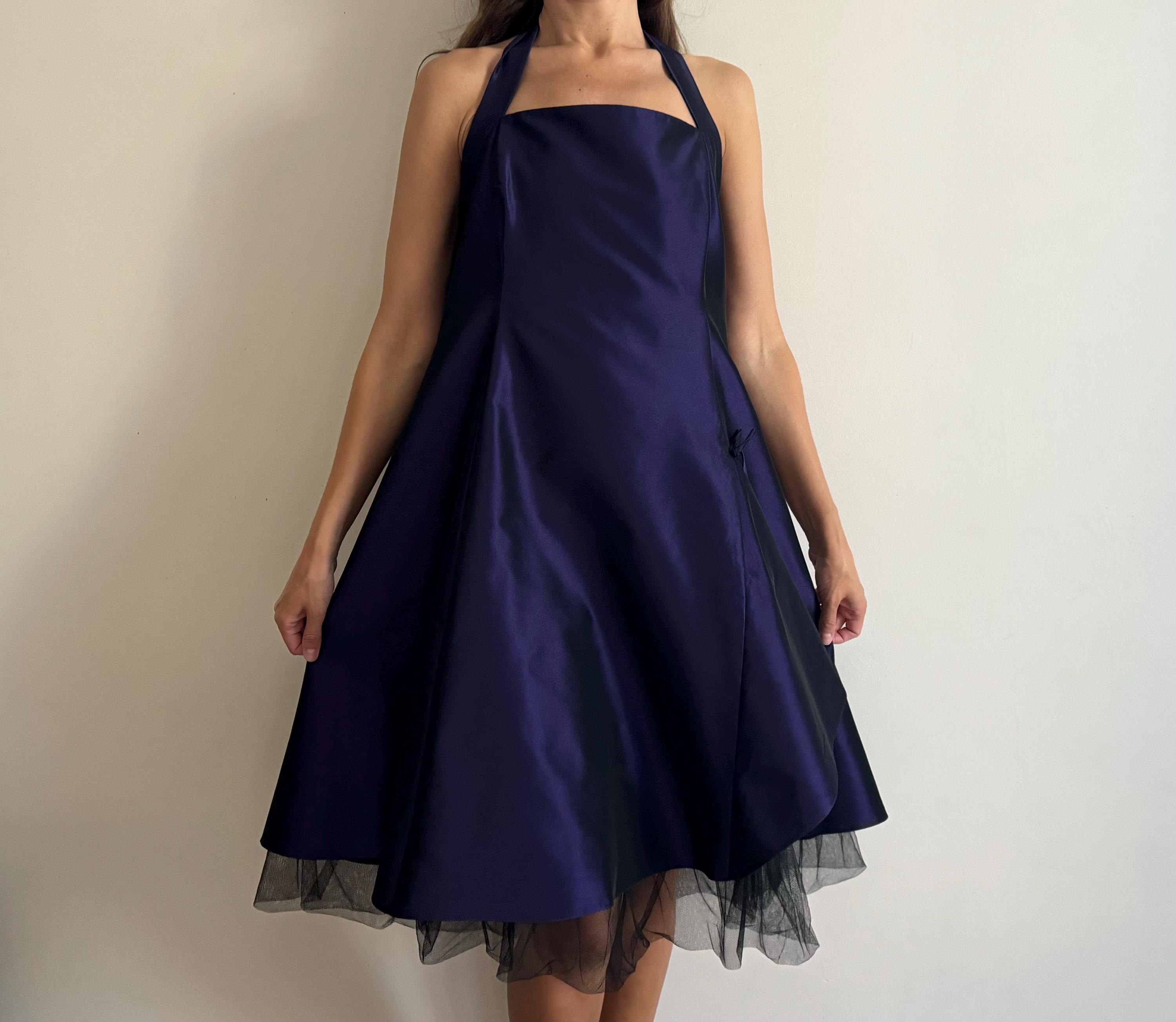Formal Wedding Guest Macys Dresses Halter Taffeta Dress Layered Tulle Skirt  Dress Midi Dress Deep Purple