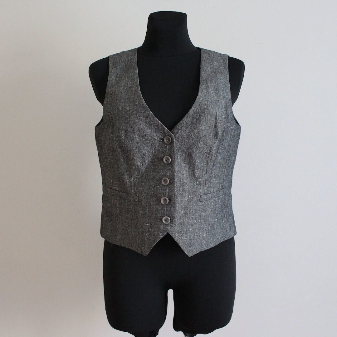 Grey Vest Linen Blend Vest Women's Gray Vest Linen Top Linen Waistcoat