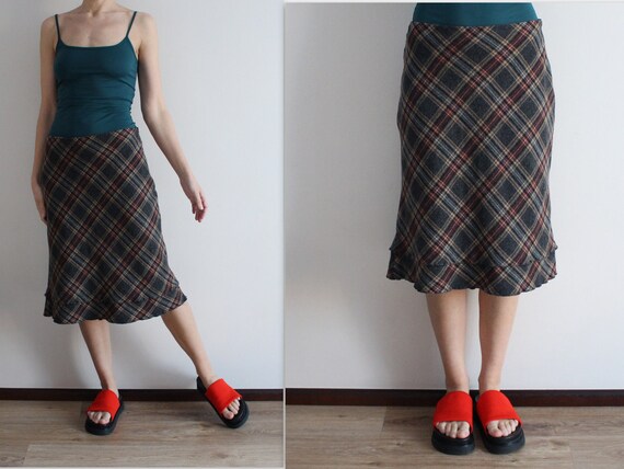Grey Plaid Skirt Tartan Skirt Wool Blend Skirt Checkered Skirt A line Skirt Midi Skirt Zip Closure M Size Etsy UK