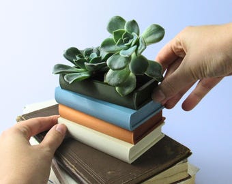 Multicolor Stack of Books Succulent Planter | 3D Printed Book Planter | Teacher Gift | Librarian Present