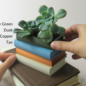 Pot de plante succulente multicolore avec une pile de livres Cadeau succulent Jardinière de livre imprimée en 3D Jardinière unique Cadeau pour professeur Cadeau de bibliothécaire image 3