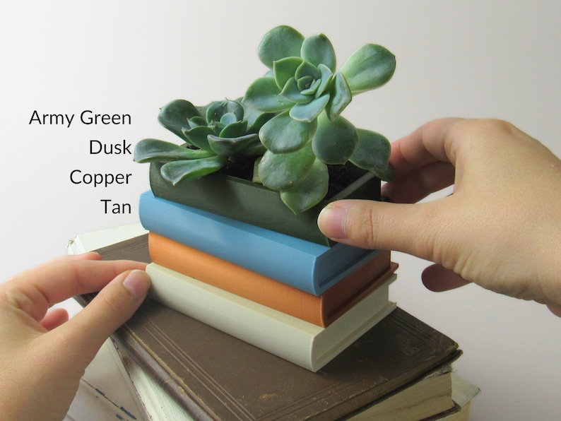 Pot de plante succulente multicolore avec une pile de livres Cadeau succulent Jardinière de livre imprimée en 3D Jardinière unique Cadeau pour professeur Cadeau de bibliothécaire image 3