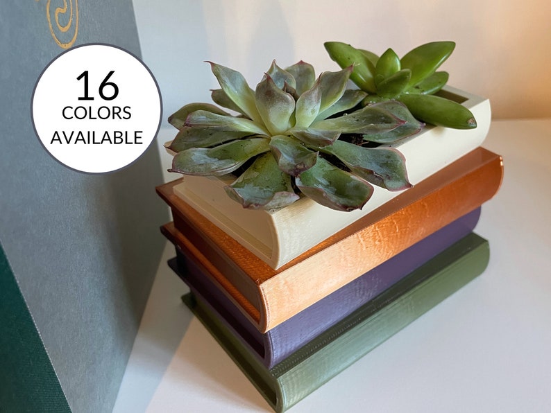 Pot de plante succulente multicolore avec une pile de livres Cadeau succulent Jardinière de livre imprimée en 3D Jardinière unique Cadeau pour professeur Cadeau de bibliothécaire image 1