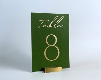 Set of Brass Color Table Number Holders Made from PLA | Brass & Antique Gold Decor | Rectangle Table Number Stands | Sets of 5, 10 or 20