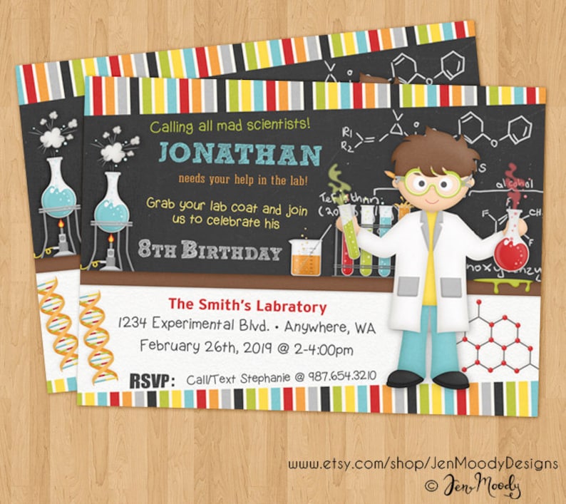 Boy S Mad Science Birthday Invitation Chemistry Scientist Etsy