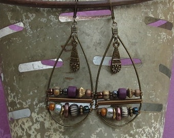 Boho Ladder Purple Dangle Earrings