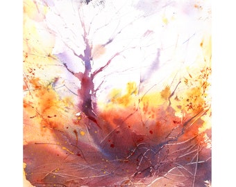 Autumn, Watercolour Landscape Painting, Loose Expressive Watercolour Art, Colourful Contemporary art.