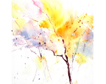 Autumn Trees #2 Semi-Abstract Watercolour Landscape Painting, Loose Expressive Watercolour Art, Colourful Contemporary art.