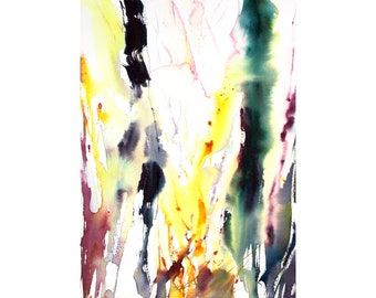 Abstract Winter Trees #5, Abstract Watercolour Painting, Loose Expressive Watercolour Art, Colourful Contemporary art.