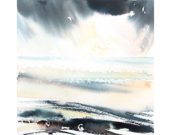 Sea Light Watercolour Seascape Painting, Loose Expressive Watercolour Art, Colourful Contemporary art.