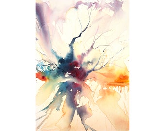 Trees & Water #5 Semi-Abstract Watercolour Painting, Loose Expressive Watercolour Art.