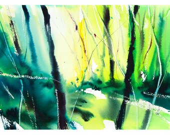 Summer Walk Semi-Abstract Watercolour Landscape Painting, Loose Expressive Watercolour Art, Colourful Contemporary art.