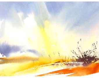 November Morning Watercolour Landscape Painting, Loose Expressive Watercolour Art.