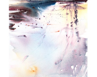 Winter Puddle Semi-Abstract Watercolour Landscape Painting, Loose Expressive Watercolour Art, Colourful Contemporary art.
