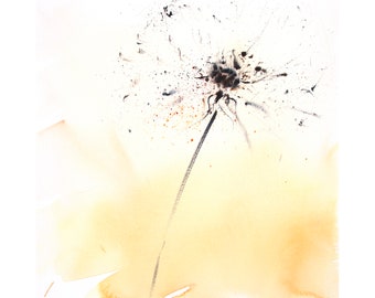 Dandelion Clock Watercolour Flower Painting, Loose Expressive Watercolour Art, Colourful Contemporary art.