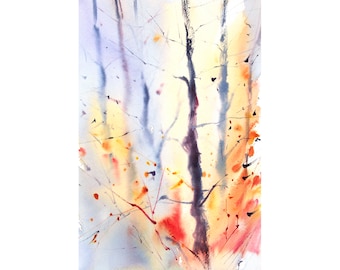 Winter Wood #15 Watercolour Painting, Loose Expressive Watercolour Art, Abstract Tree Painting.