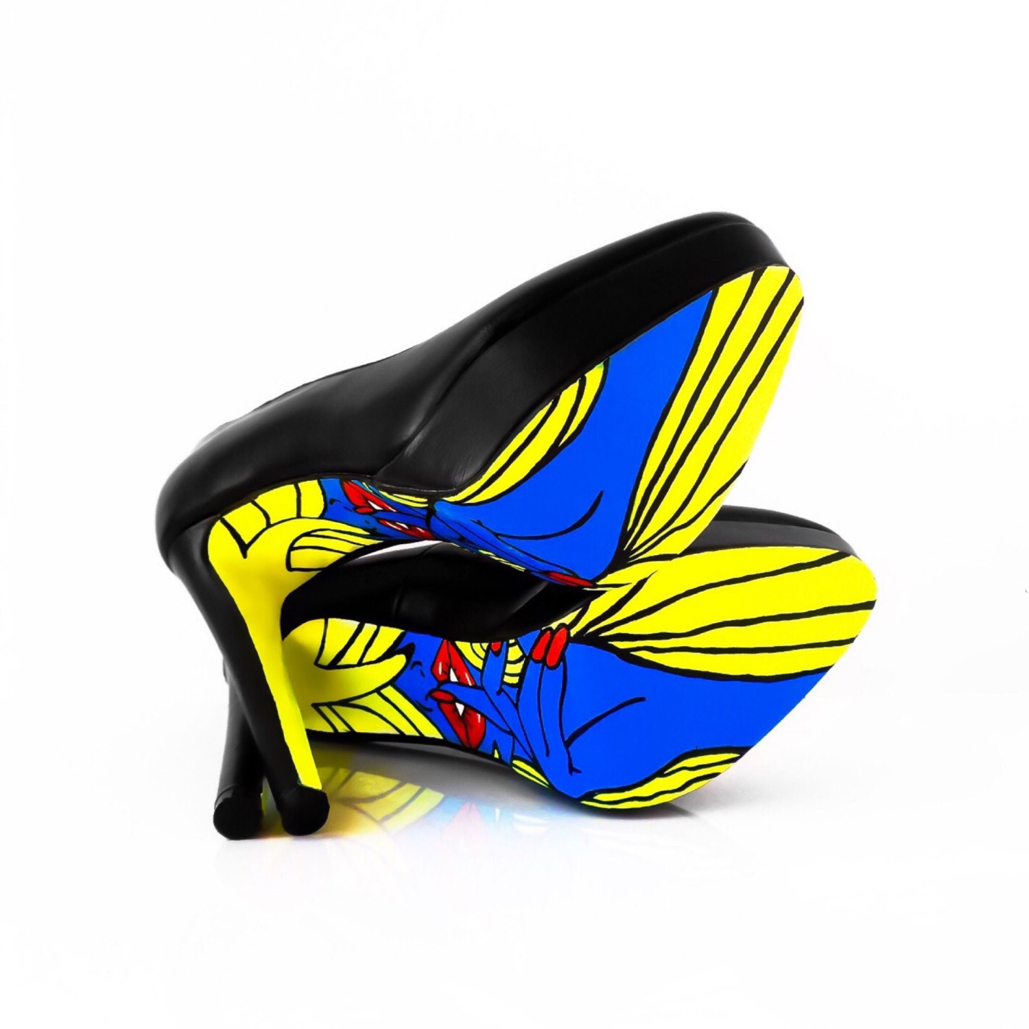 High Heel Shoes Blue Bottom Shoes With Pop Art Design hand - Etsy