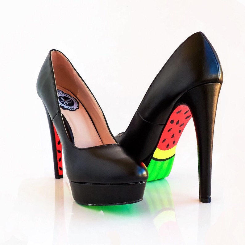 High Heel Shoes Watermelon Design Hand Painted Heels Etsy
