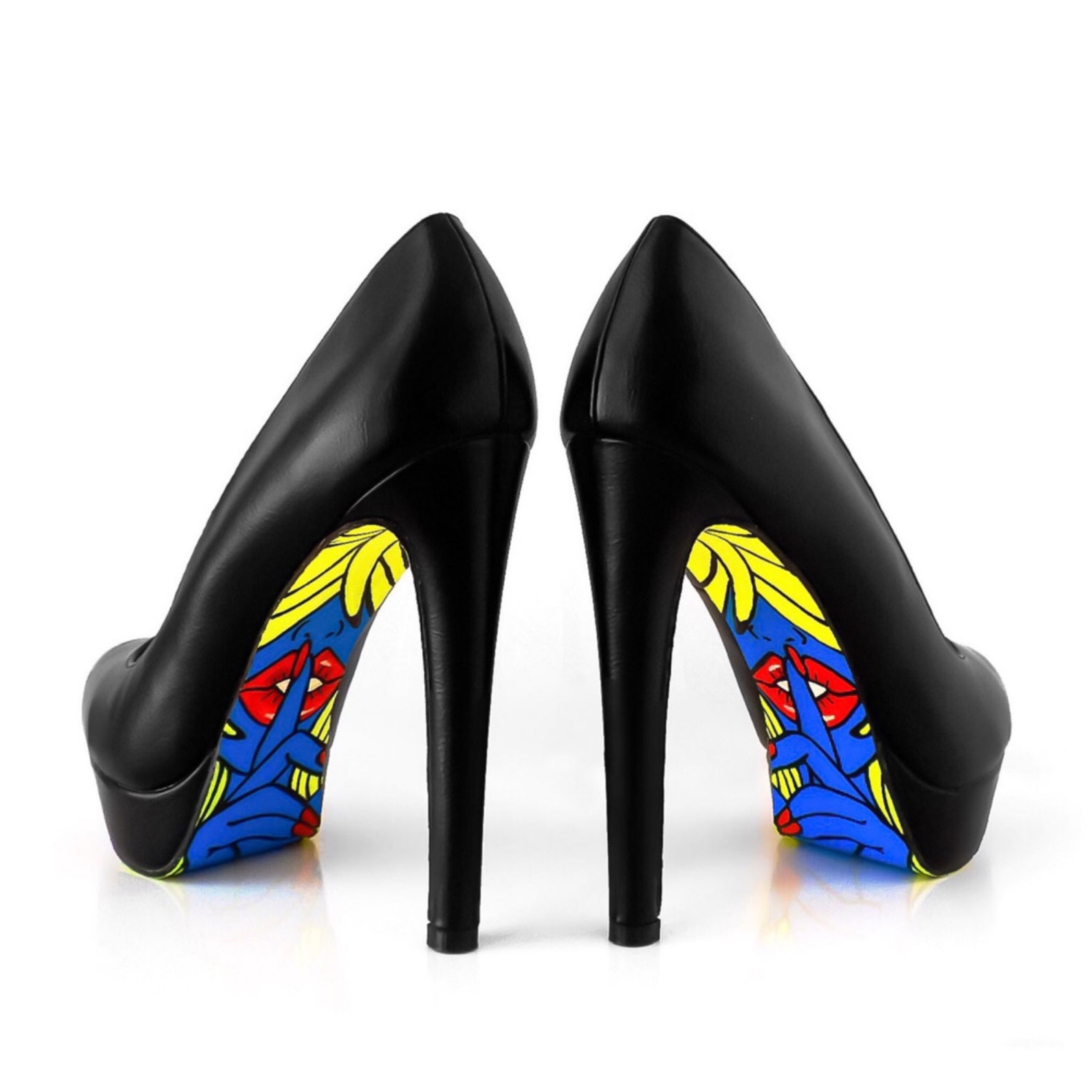 High Heel Shoes Blue Bottom Shoes With Pop Art Design hand Etsy